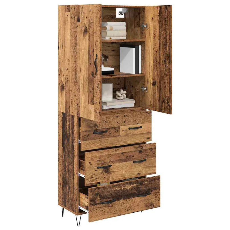 Haut Armoire avec tiroir 2 pcs Bois ancien Bois d'ingénierie - 3