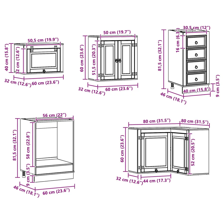 Armoire avec tiroir avec porte SKI 10 pcs Brun Miel Pin massif - 17
