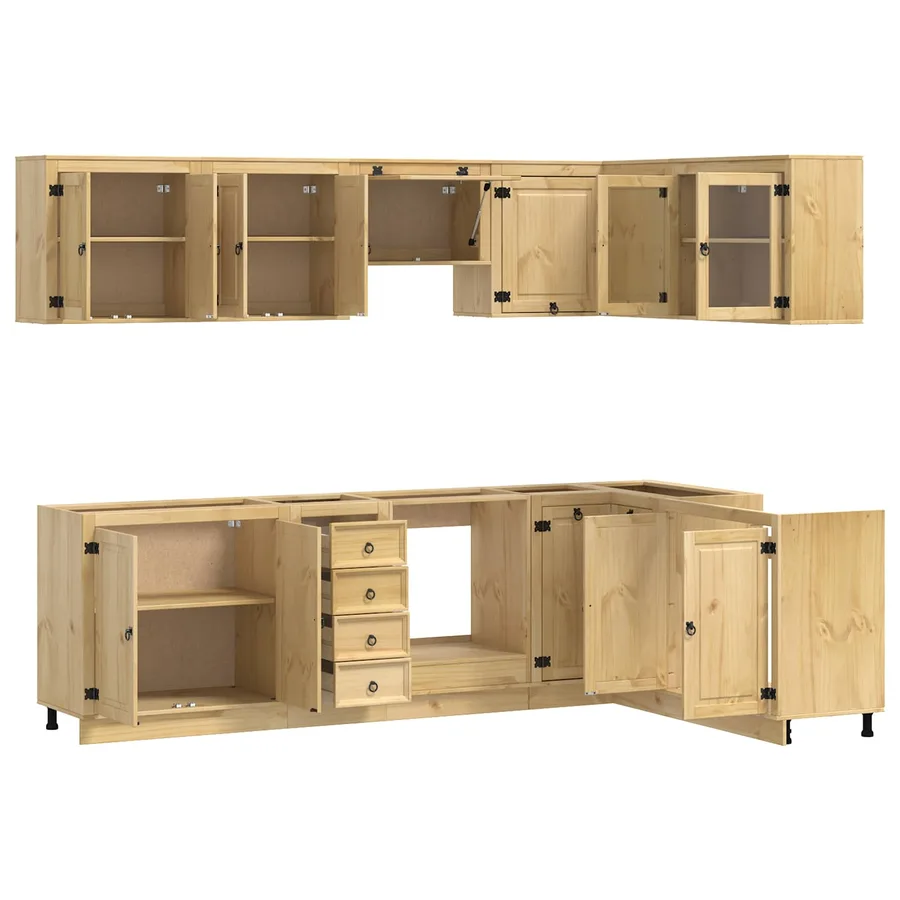 Armoire avec tiroir avec porte SKI 10 pcs Brun Miel Pin massif - 5
