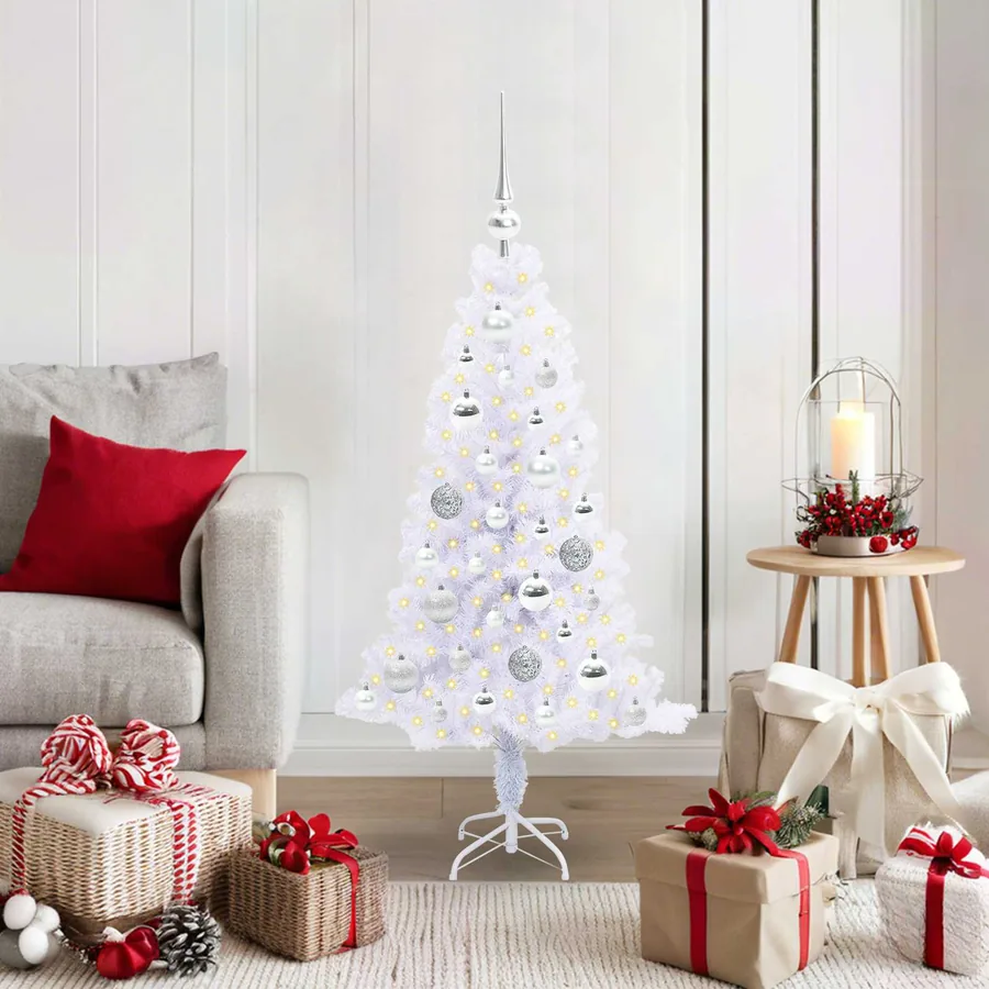 Sapin de Noël artificiel avec 150 LED Blanc 120 cm PVC et Acier