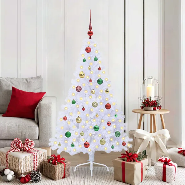 Sapin de Noël artificiel avec 150 LED Blanc 150 cm PVC et Acier