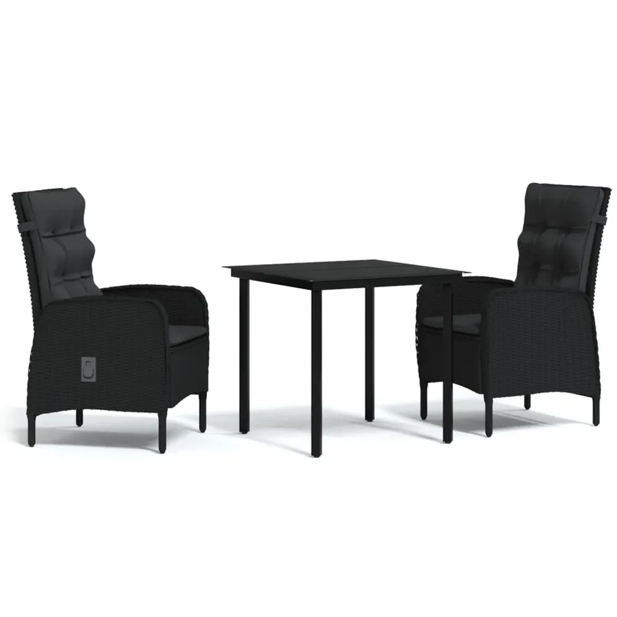 Ensemble à manger de jardin avec coussins 3 pcs noir - 2