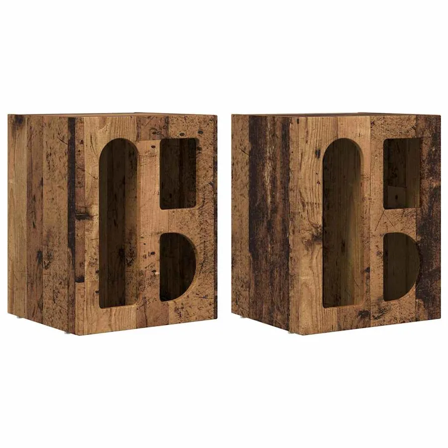 Table de chevet ELST 2 pc Bois ancien 40 x 35 x 50 cm - 2