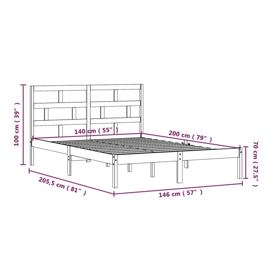 Bed frame without mattress solid wood 140x200 cm - 9