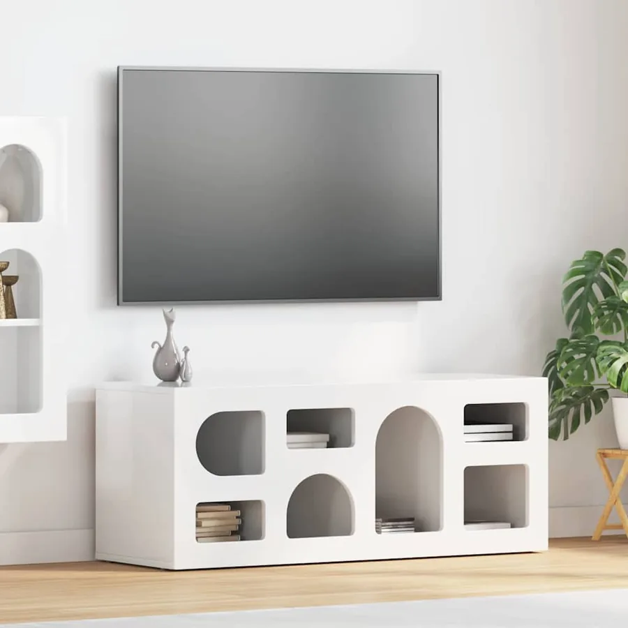 Meuble TV ELST 100 x 35 x 40 cm Blanc brillant