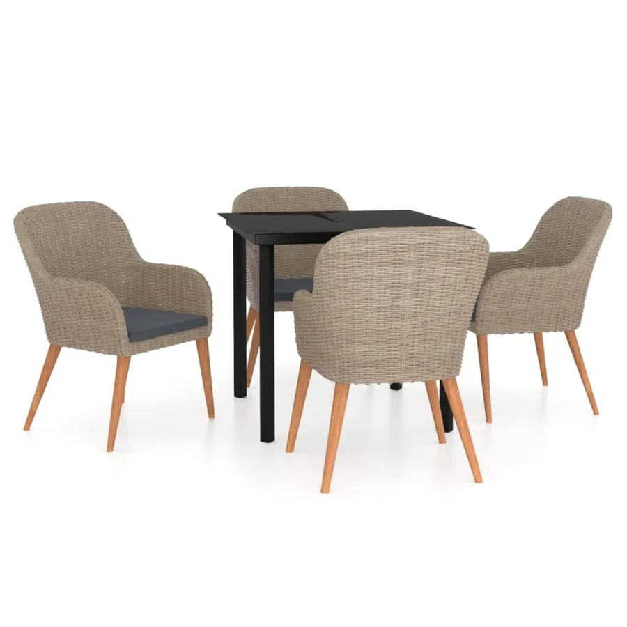 Ensemble à manger de jardin et coussins 5 pcs Marron - 2