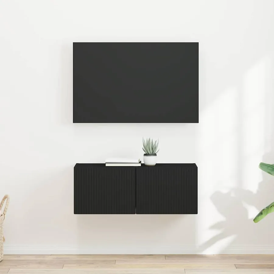 Meuble TV mural 2 pcs Noir 39 x 31 x 29,5 cm Bois d'ingénierie