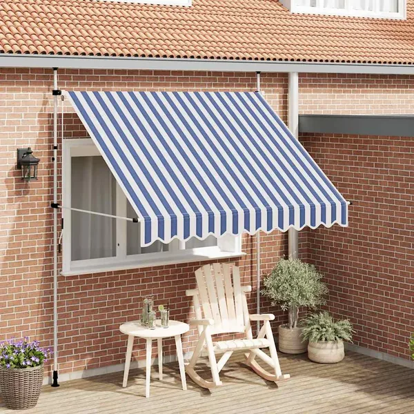 Auvent rétractable manuel 250 cm Rayures bleues et blanches