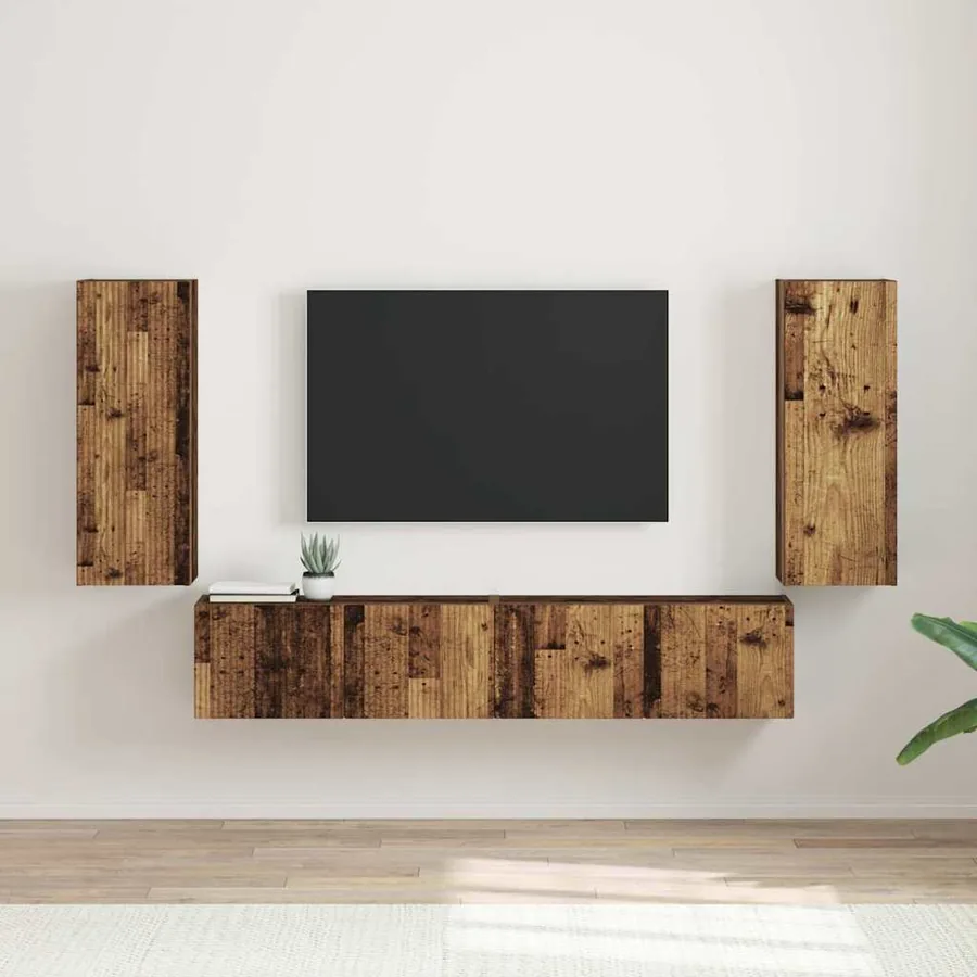 Meuble TV mural Montage mural 2 pcs Bois Ancien 30 x 31 x 80 cm
