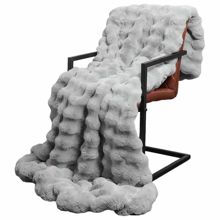 Couverture antidérapante en fausse de lapin Olite 4 pcs Gris - 3