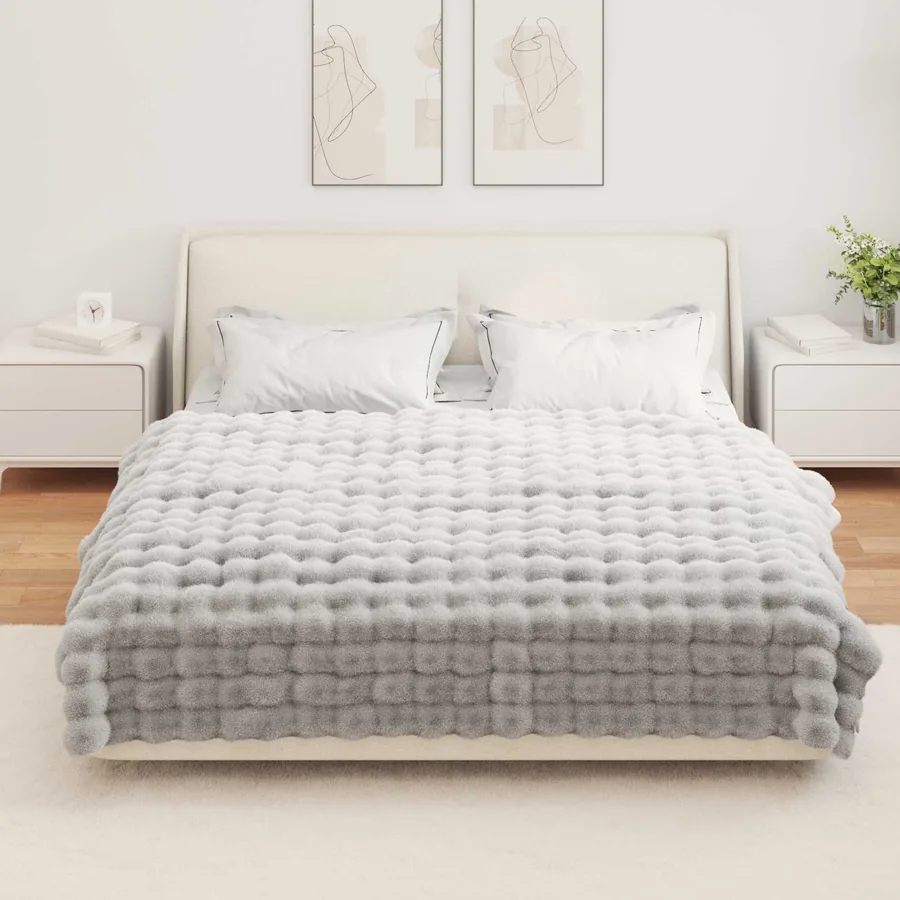 Couverture antidérapante en fausse de lapin Olite 4 pcs Gris - 4