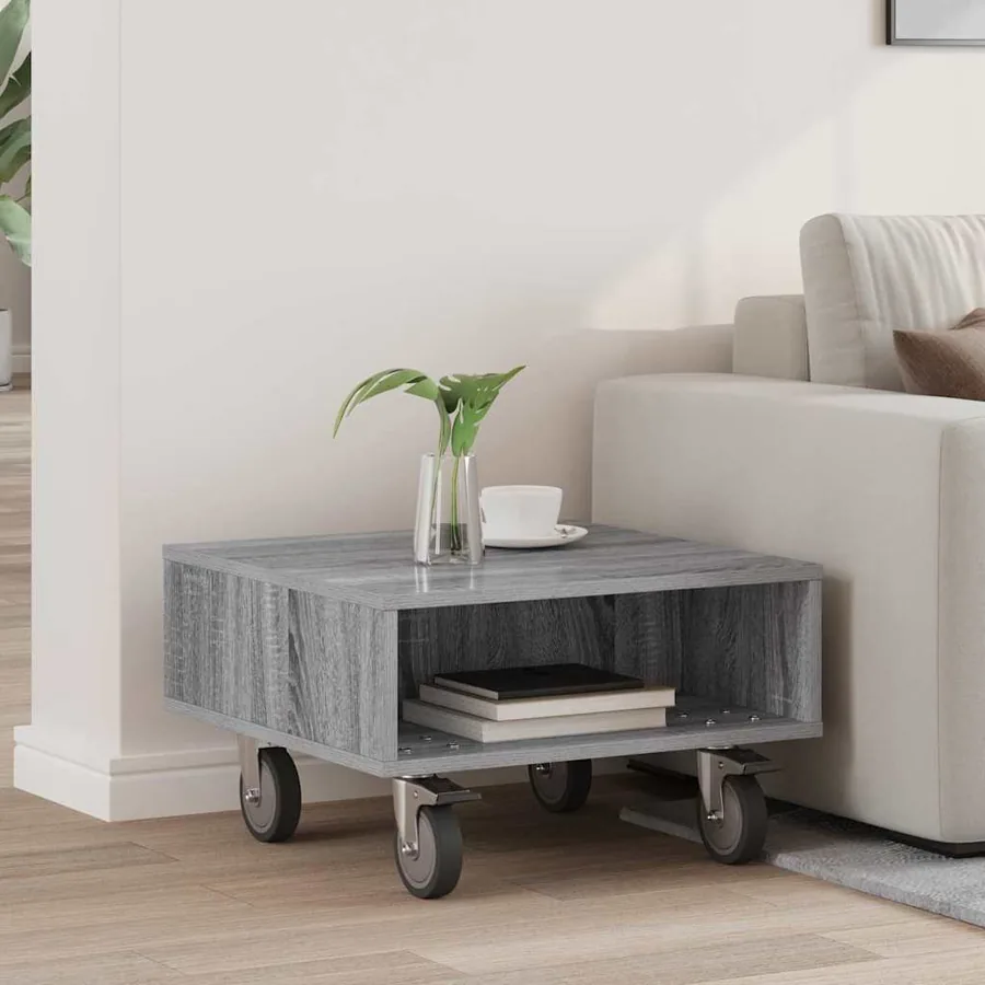 Table d'appoint avec roues Gris Sonoma 50,5 x 50 x 30 cm