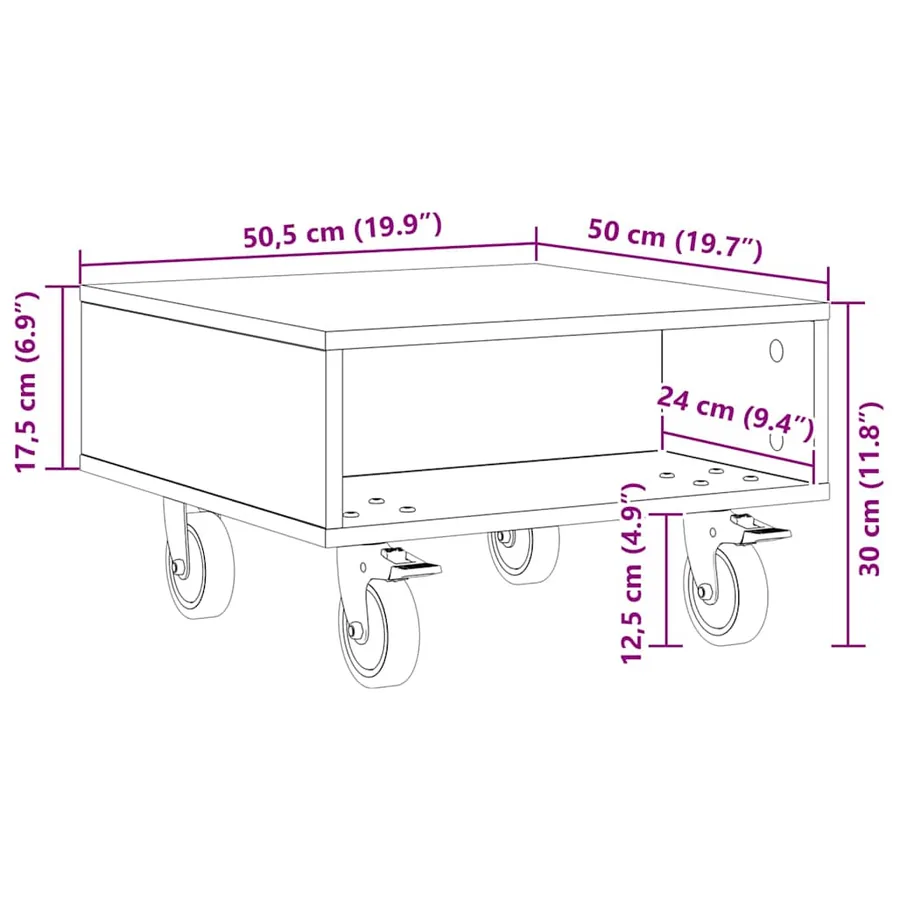 Table d'appoint avec roues Gris Sonoma 50,5 x 50 x 30 cm - 11