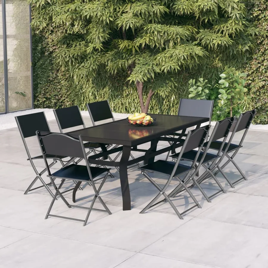 Ensemble à manger de jardin 9 pcs Gris et noir