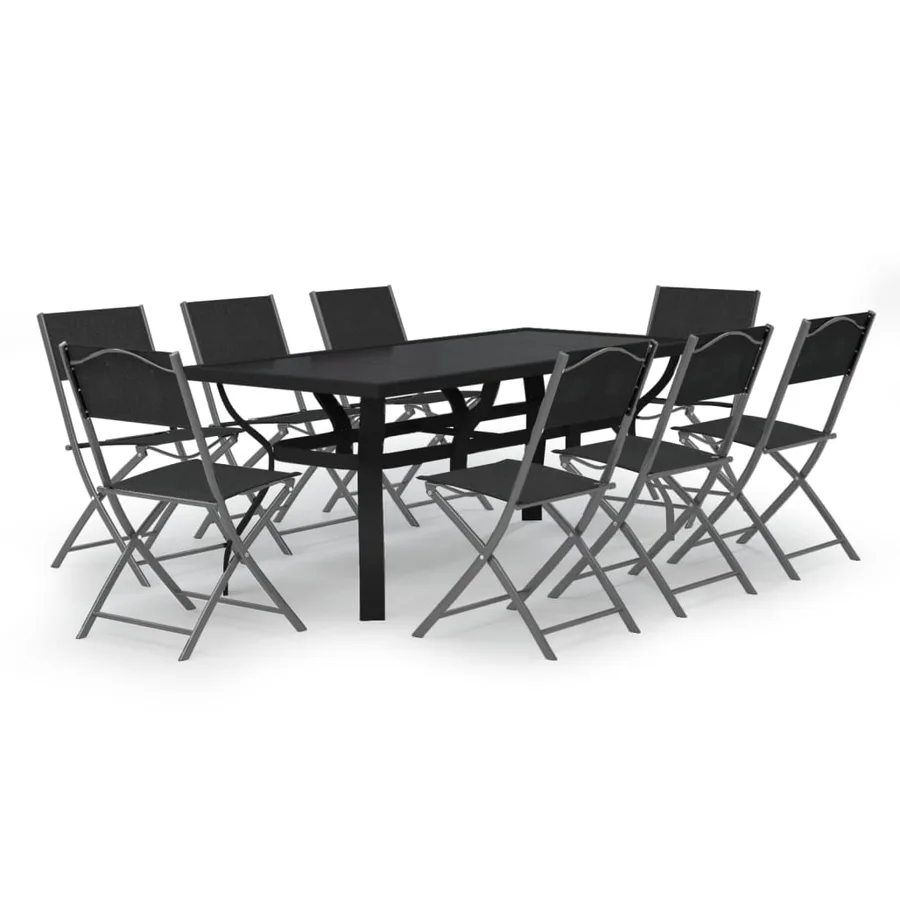 Ensemble à manger de jardin 9 pcs Gris et noir - 2