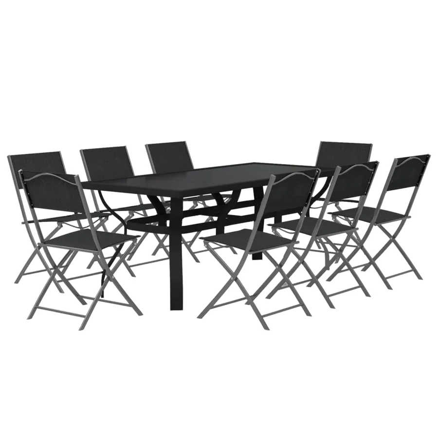Ensemble à manger de jardin 9 pcs Gris et noir - 3