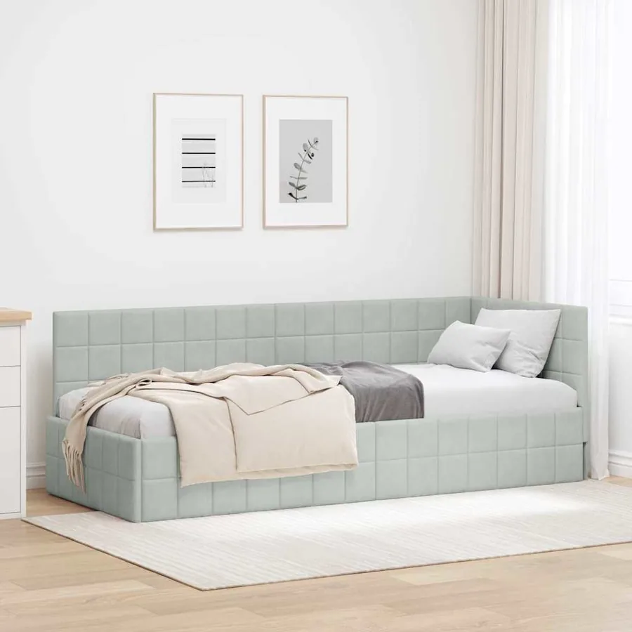 Cadre de lit d'angle Gris clair 80 cm x 200 cm Velours