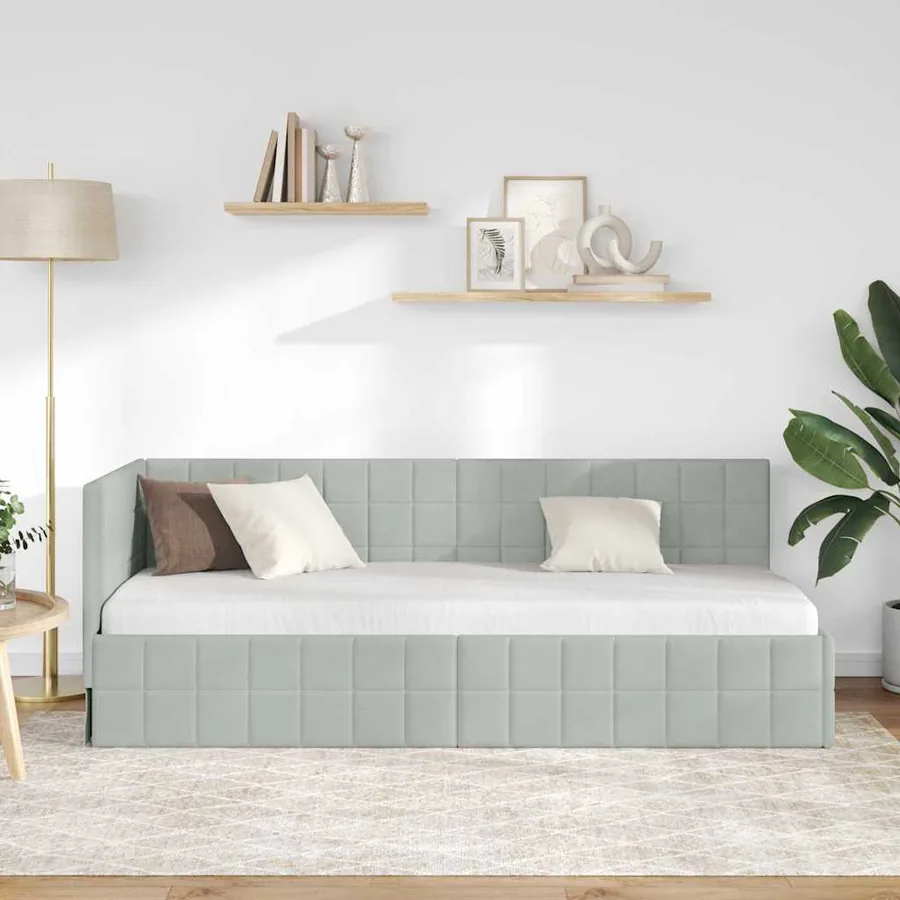 Cadre de lit d'angle Gris clair 80 cm x 200 cm Velours - 3