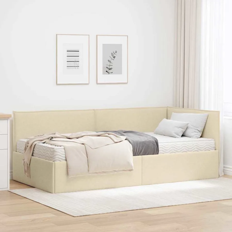 Cadre de lit d'angle avec matelas 2 pcs Crème Velours