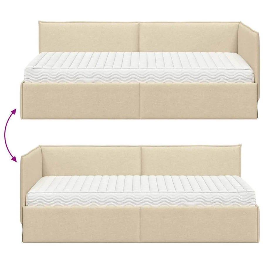 Cadre de lit d'angle avec matelas 2 pcs Crème Velours - 12