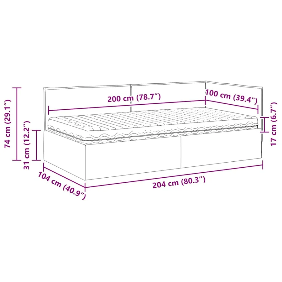 Cadre de lit d'angle avec matelas 2 pcs Crème Velours - 14