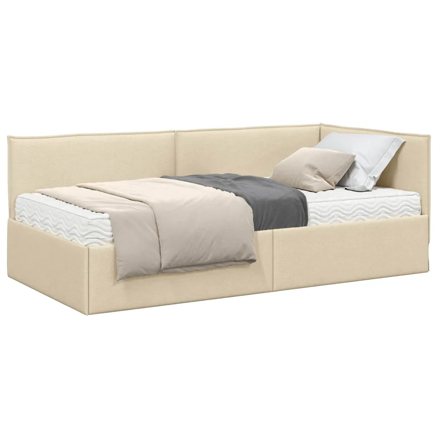 Cadre de lit d'angle avec matelas 2 pcs Crème Velours - 2
