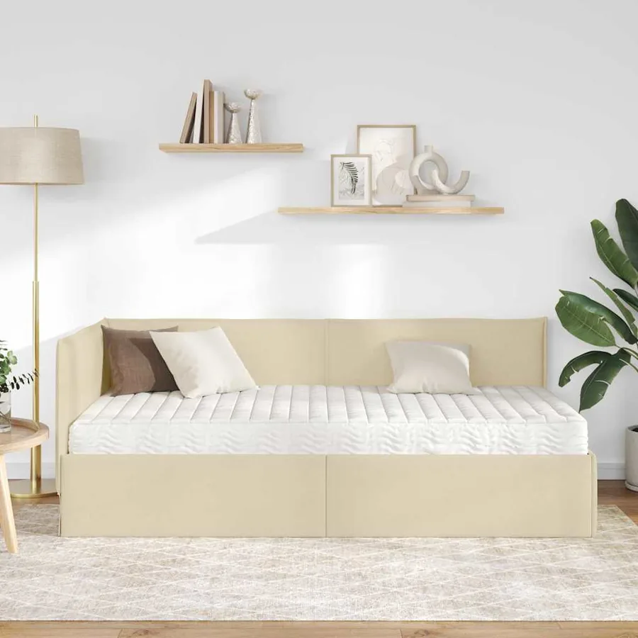 Cadre de lit d'angle avec matelas 2 pcs Crème Velours - 3