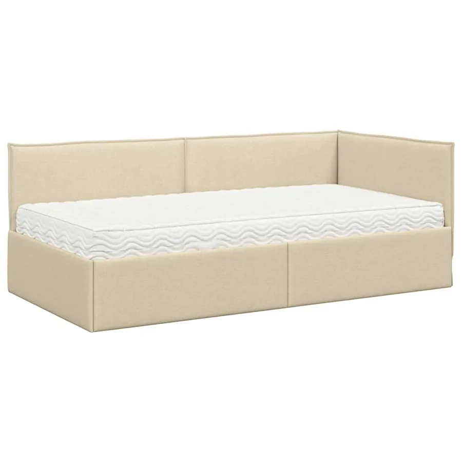 Cadre de lit d'angle avec matelas 2 pcs Crème Velours - 4