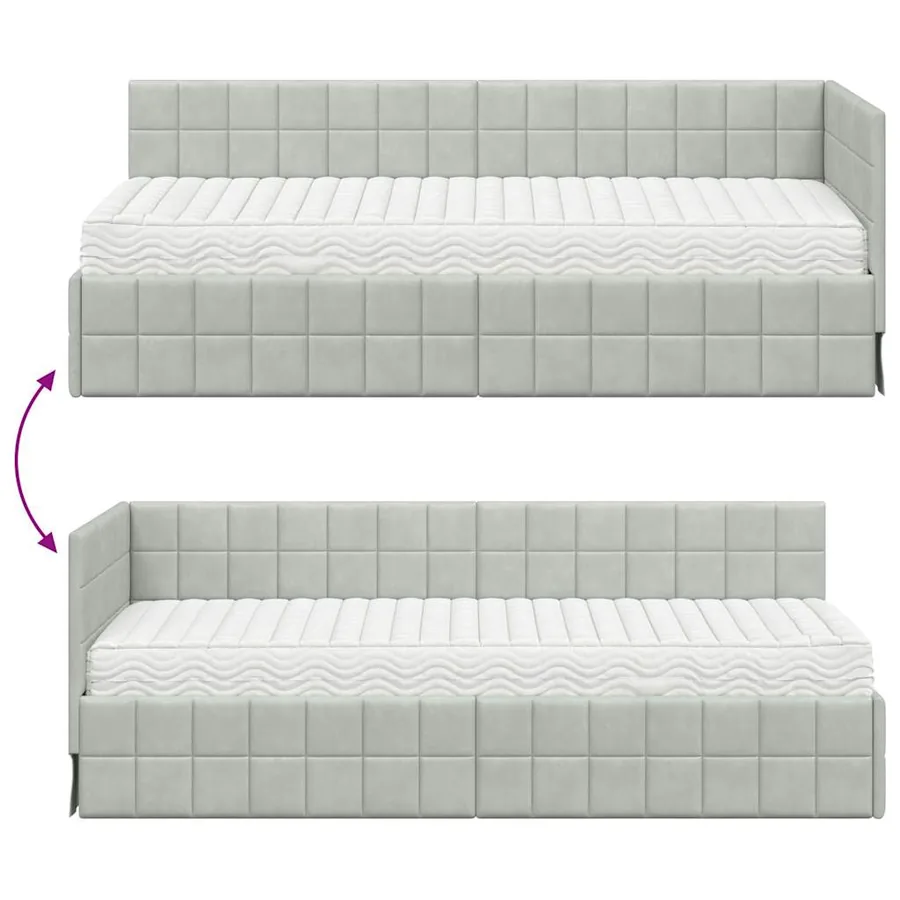 Cadre de lit d'angle avec matelas 2 pcs Gris clair Velours - 12