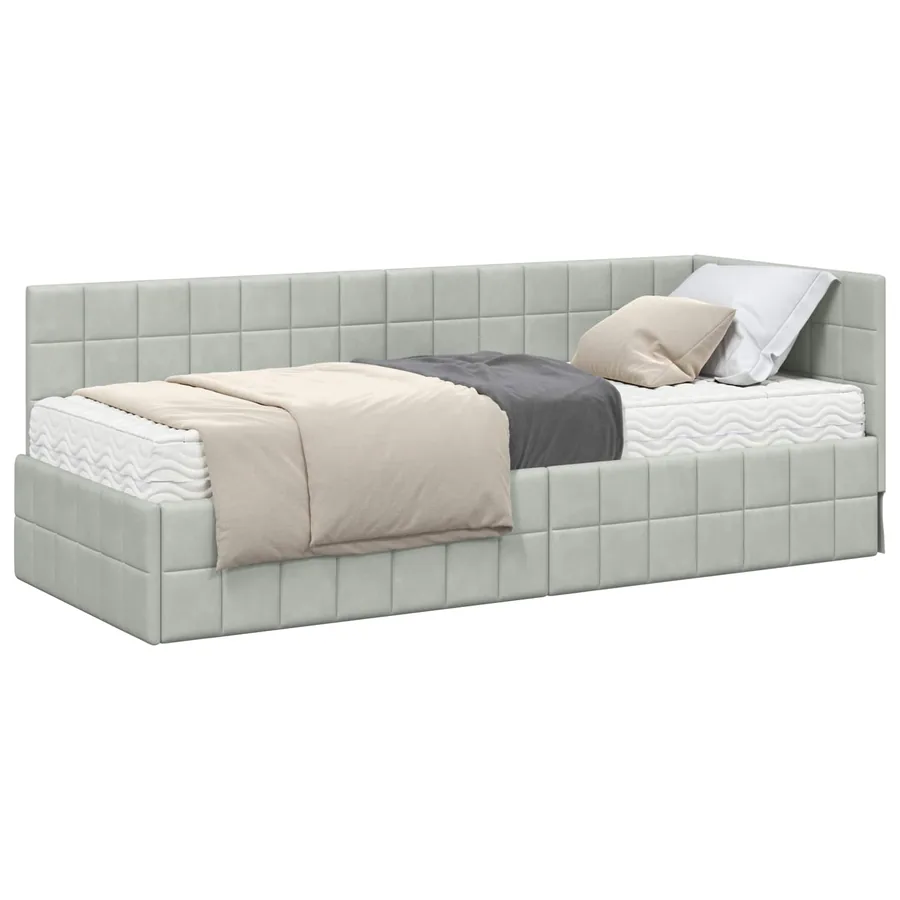 Cadre de lit d'angle avec matelas 2 pcs Gris clair Velours - 2