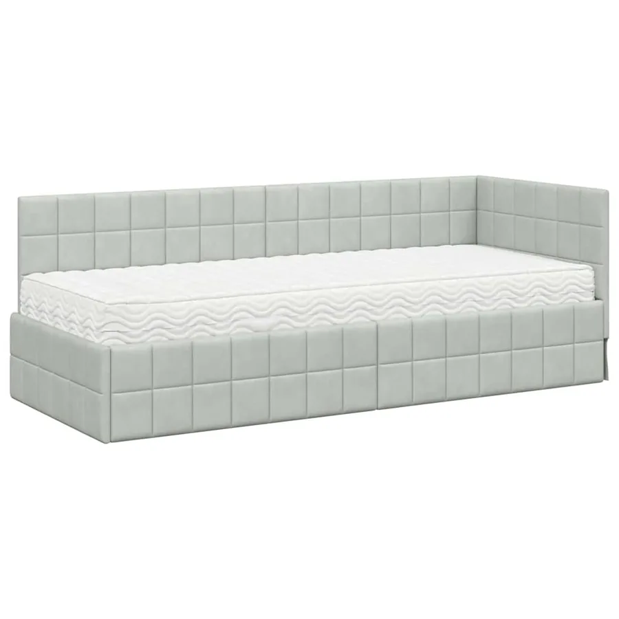 Cadre de lit d'angle avec matelas 2 pcs Gris clair Velours - 4
