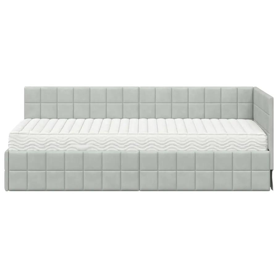 Cadre de lit d'angle avec matelas 2 pcs Gris clair Velours - 5