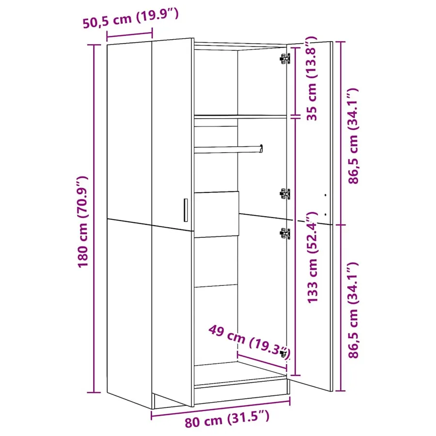 Garde-robe Sonoma gris 80x52x180 cm Bois d'ingénierie - 11