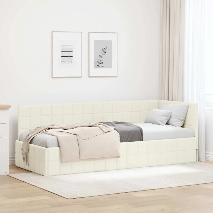 Cadre de lit d'angle Crème 80 cm x 200 cm Velours
