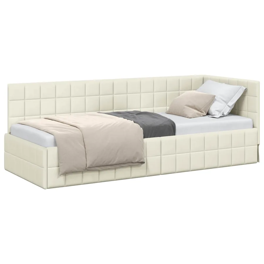 Cadre de lit d'angle Crème 80 cm x 200 cm Velours - 2