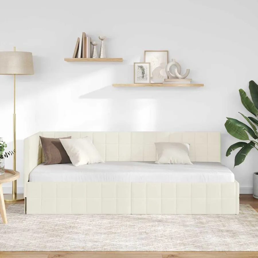 Cadre de lit d'angle Crème 80 cm x 200 cm Velours - 3