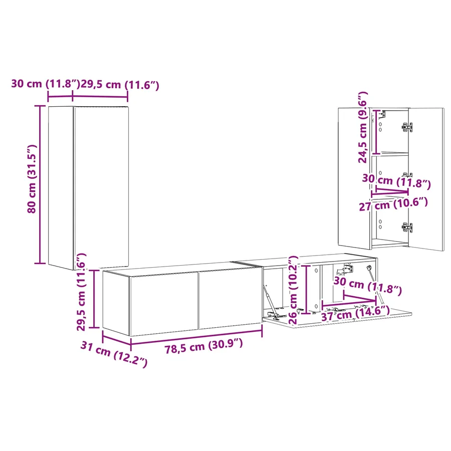 Ensemble de meuble TV mural 4 pcs Chêne artisanal - 14