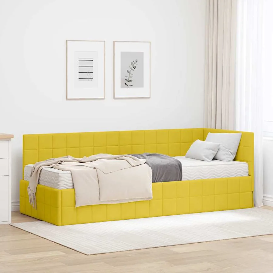 Cadre de lit d'angle avec matelas 2 pcs Jaune Velours
