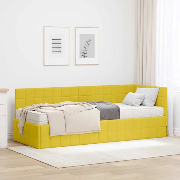 Cadre de lit d'angle avec matelas 2 pcs Jaune Velours