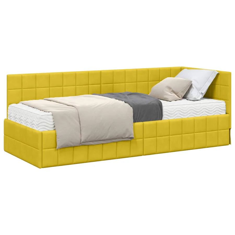 Cadre de lit d'angle avec matelas 2 pcs Jaune Velours - 2