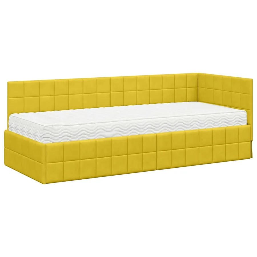 Cadre de lit d'angle avec matelas 2 pcs Jaune Velours - 4