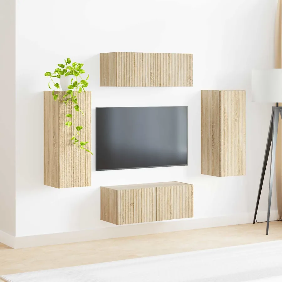 Ensemble de meuble TV mural Montage mural 4 pcs Chêne Sonoma - 4