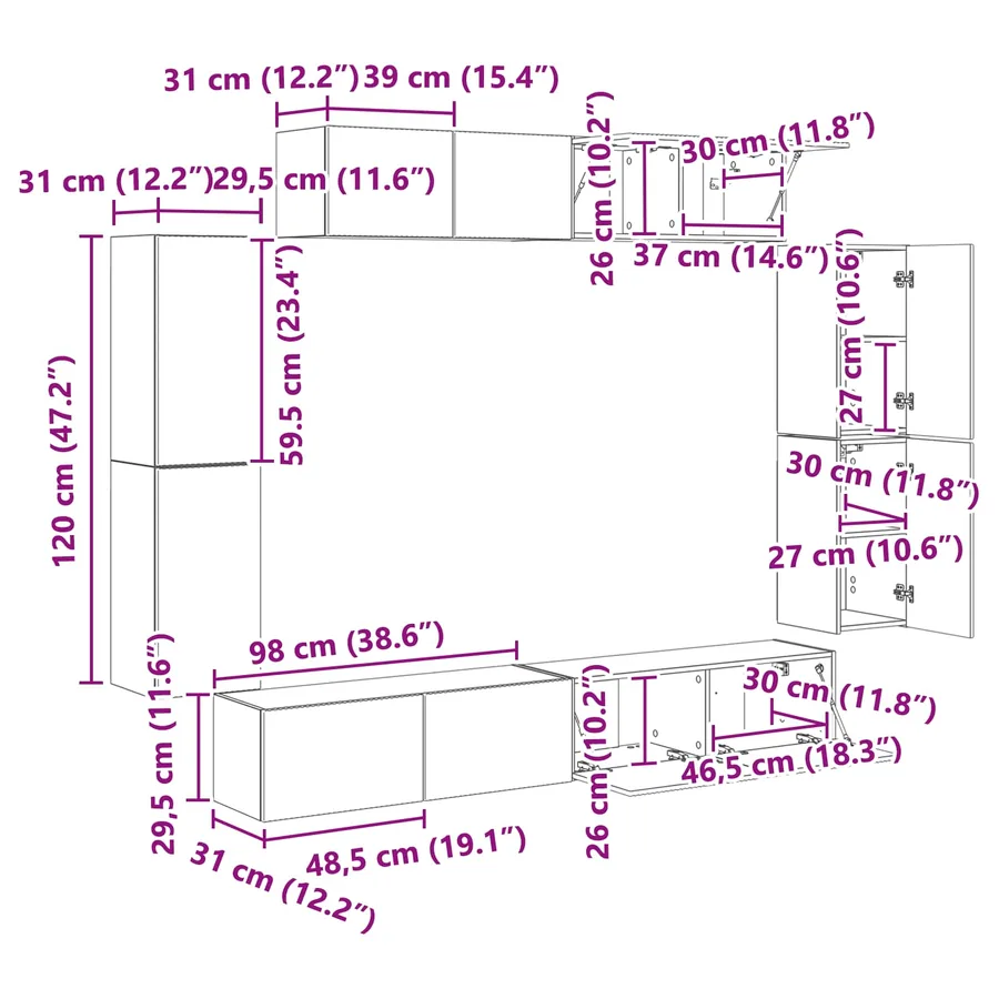 Meuble TV 8 pcs Blanc - 16