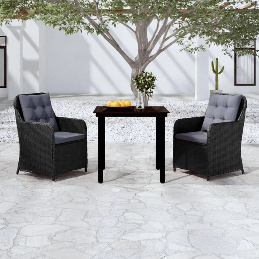 Ensemble à manger de jardin 3 pcs Noir