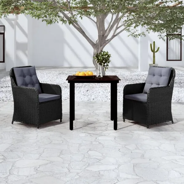 Ensemble à manger de jardin 3 pcs Noir