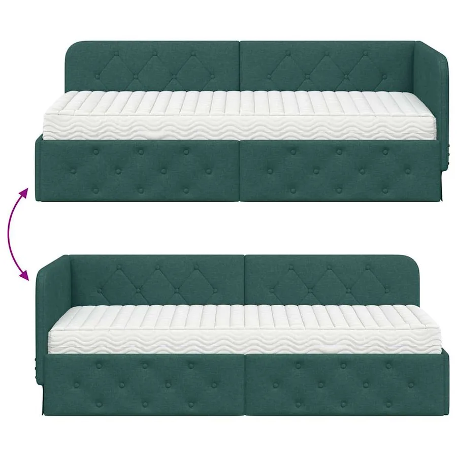 Cadre de lit d'angle Vert foncé 80 x 200 cm tissu - 12