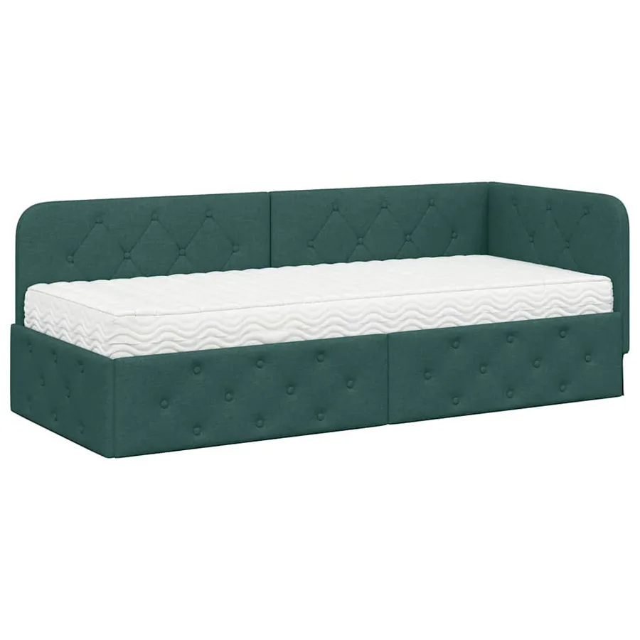 Cadre de lit d'angle Vert foncé 80 x 200 cm tissu - 2