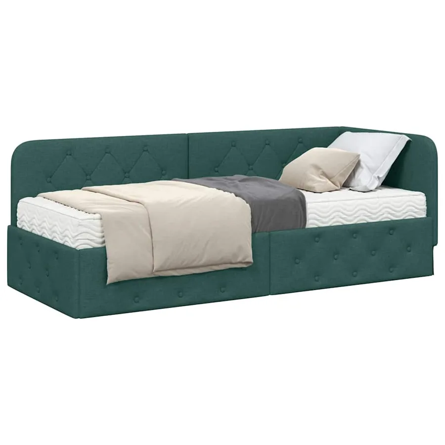 Cadre de lit d'angle Vert foncé 80 x 200 cm tissu - 3
