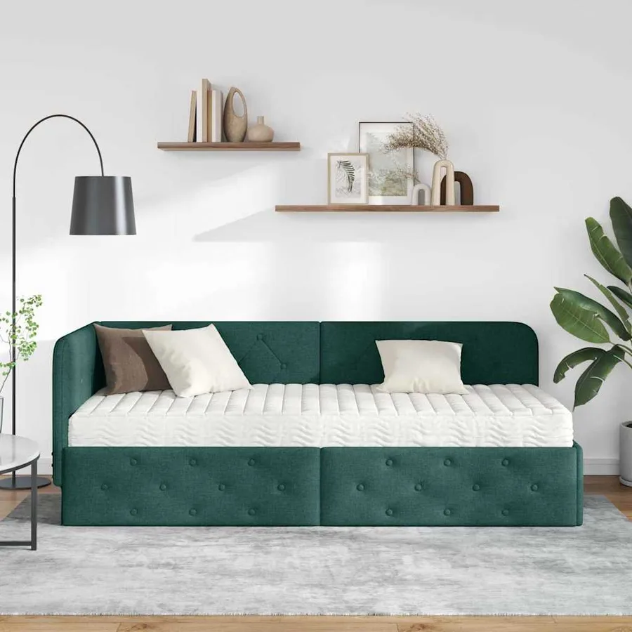 Cadre de lit d'angle Vert foncé 80 x 200 cm tissu - 4