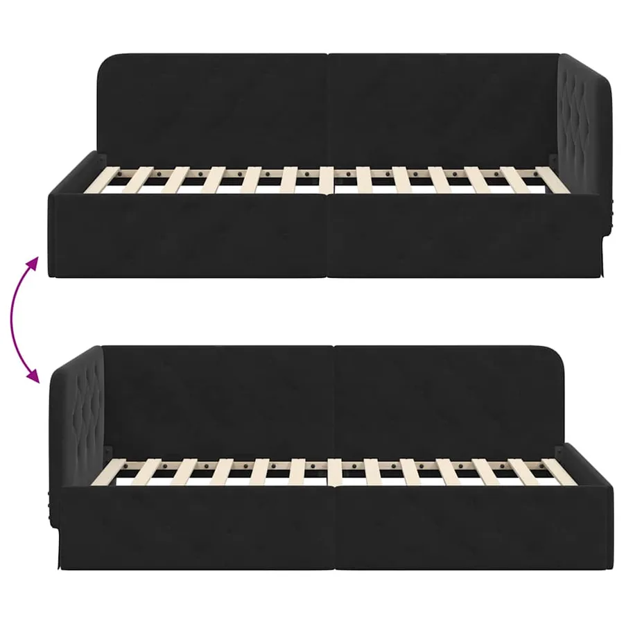 Cadre de lit d'angle Noir 100 x 200 cm Velours - 9